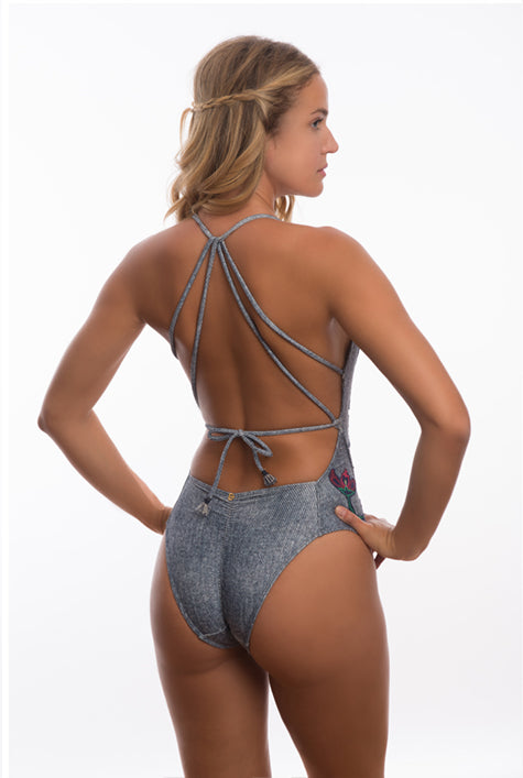 SAINT-TROPEZ swimsuit - RAMATUELLE | One piece denim jeans and flowers