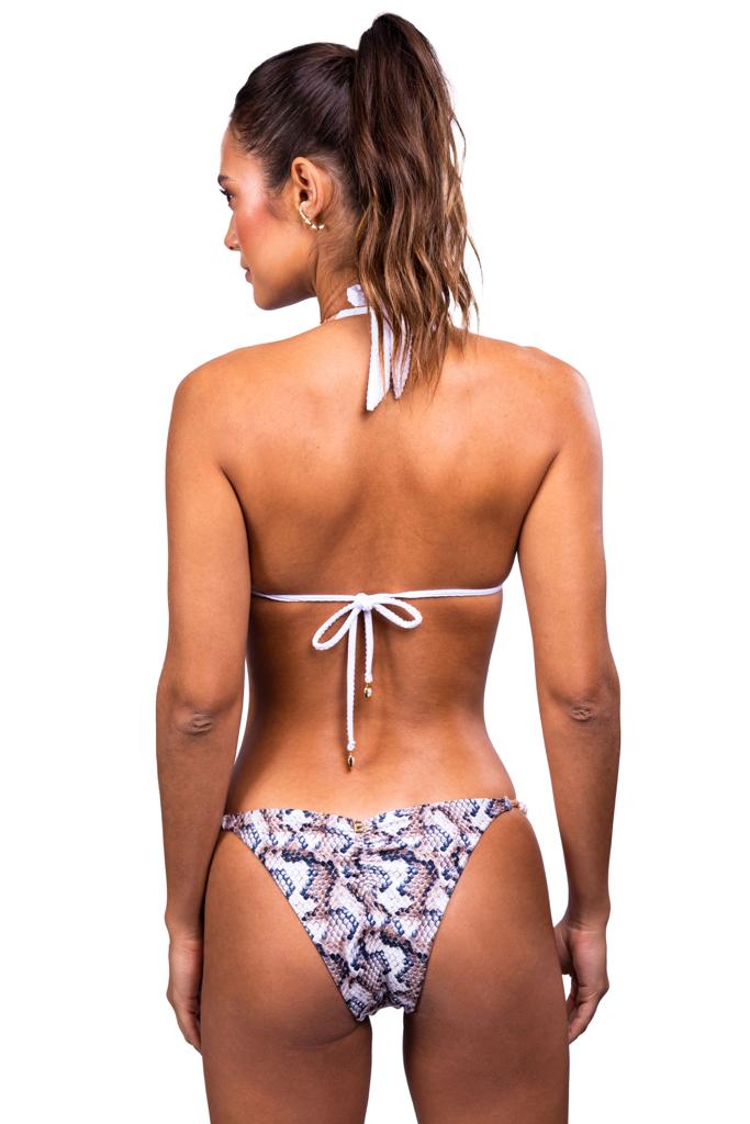 Haut de Maillot de bain MONACO - SAINT-JEAN-CAP-FERRAT triangle réversible à motif python et perles