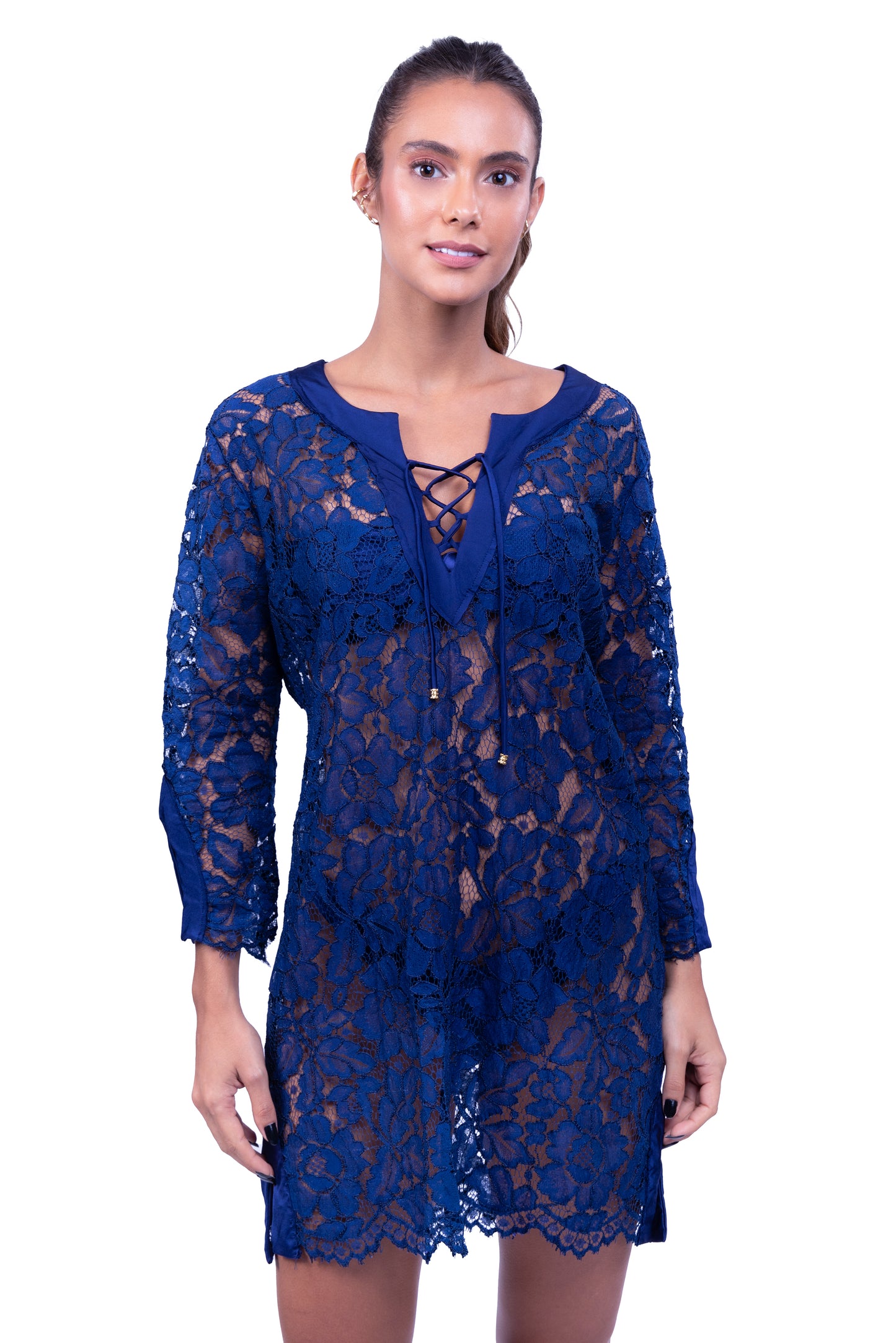 Tunique de plage CANNES - MONACO avec dentelle ajourée