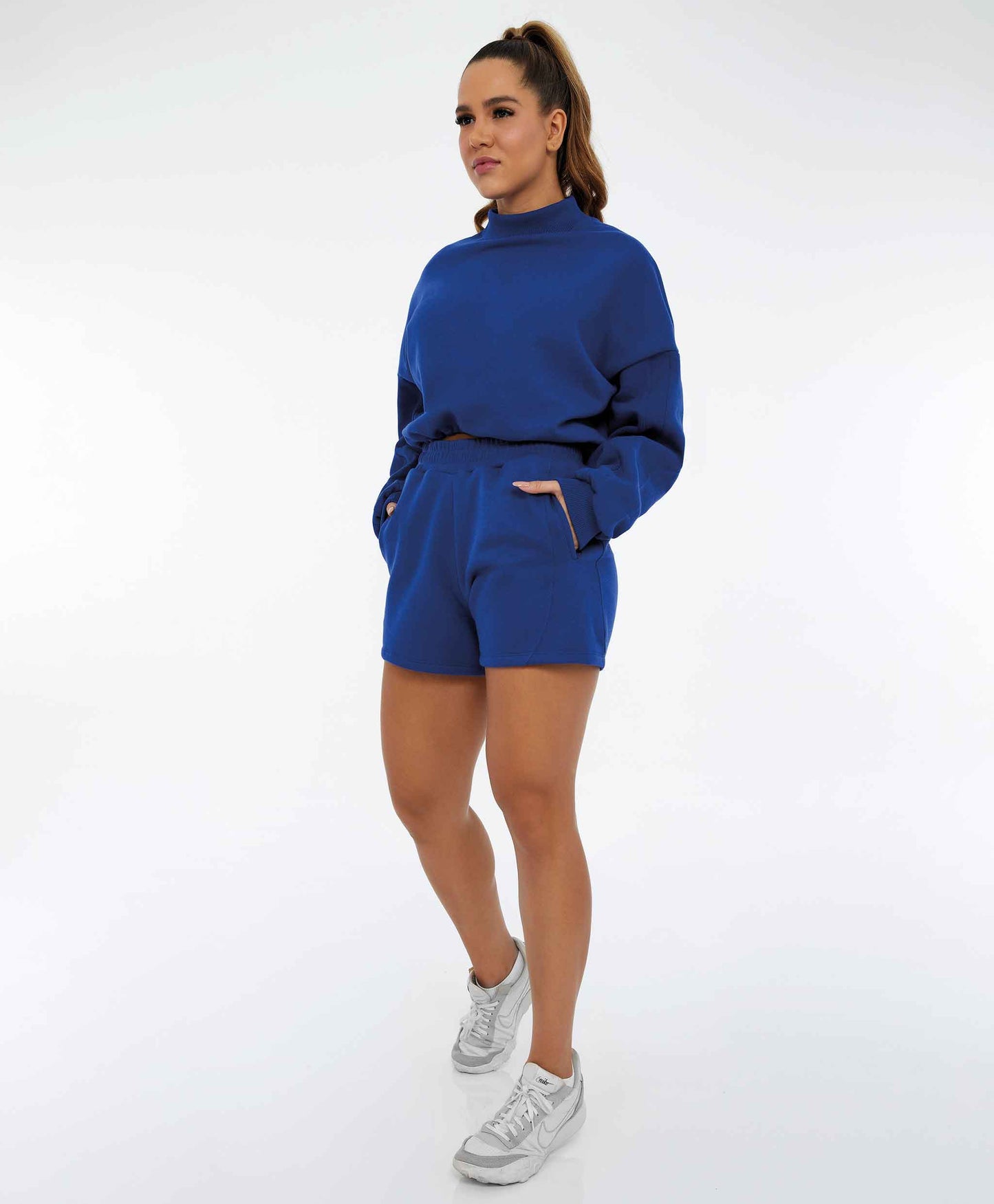 CANNES sports sweatshirt - COURCHEVEL Blue short sweater with hem adjustment