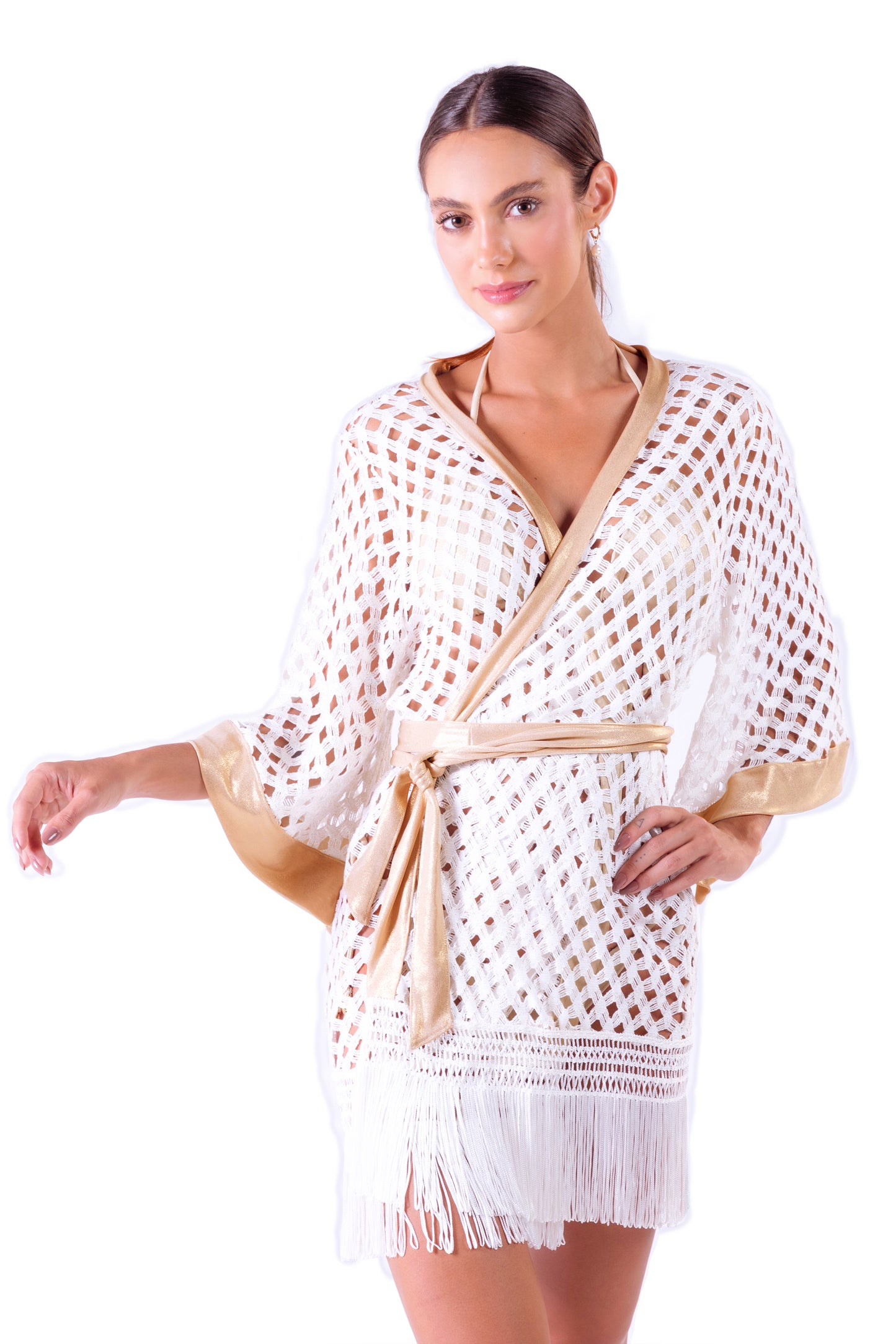 Tunique de plage CANNES - MONACO peignoir ajouré à franges