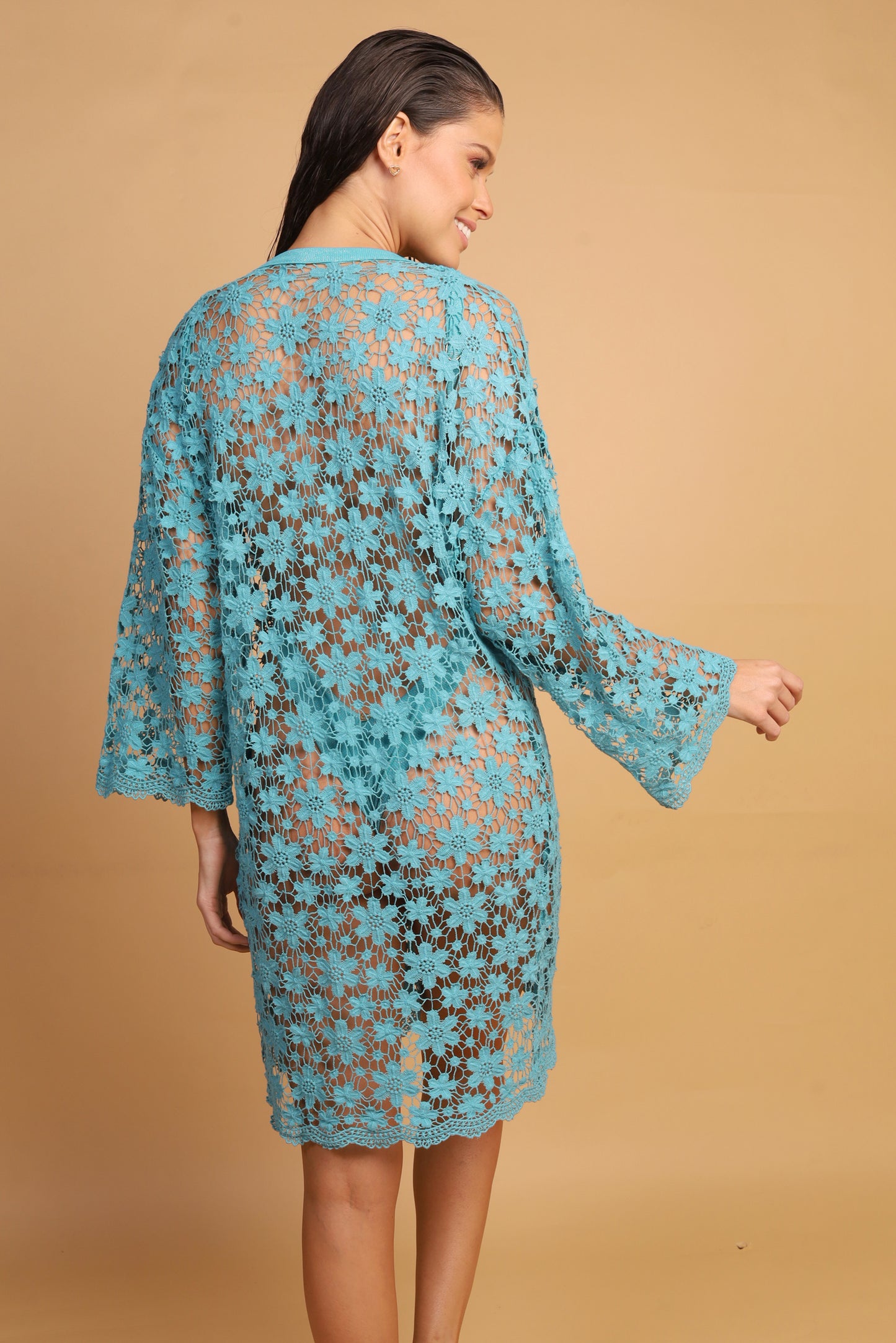 Tunique de plage SAINT-TROPEZ- PHUKET à broderies florales ajourées